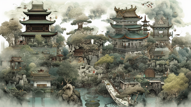 唐风中国传统古代建筑全景插画,插画/手绘图,插画/手绘图库,插画/手绘图下载,插画/手绘